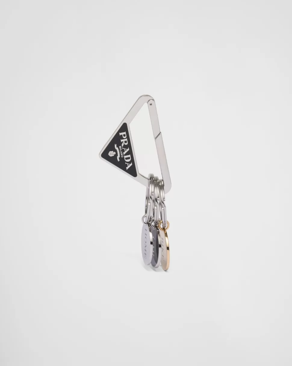 Store Prada Schlüsselanhänger Aus Metall Stahl/Weiss