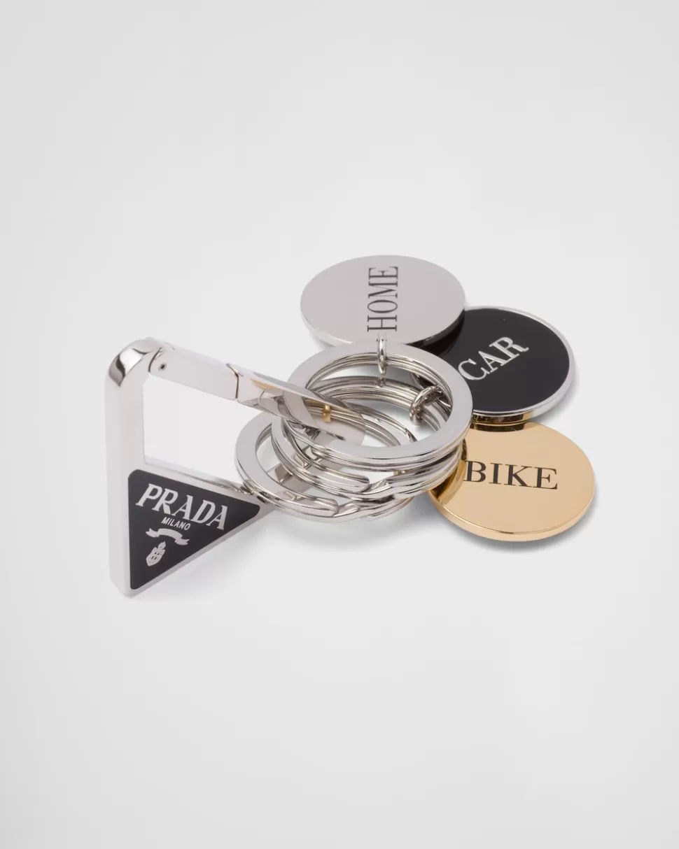 Store Prada Schlüsselanhänger Aus Metall Stahl/Weiss
