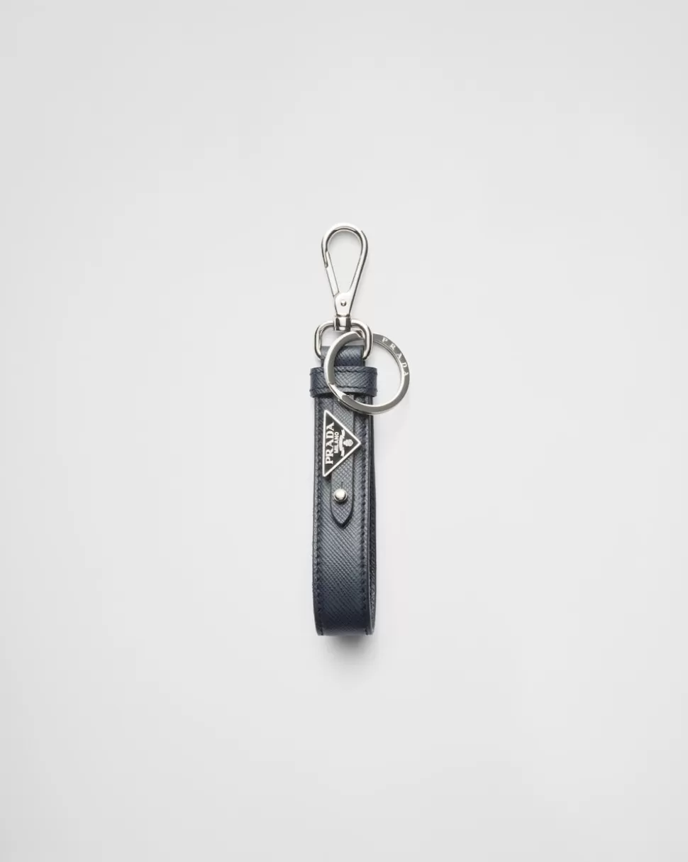 Outlet Prada Schlüsselanhänger Aus Saffiano-leder Schwarz