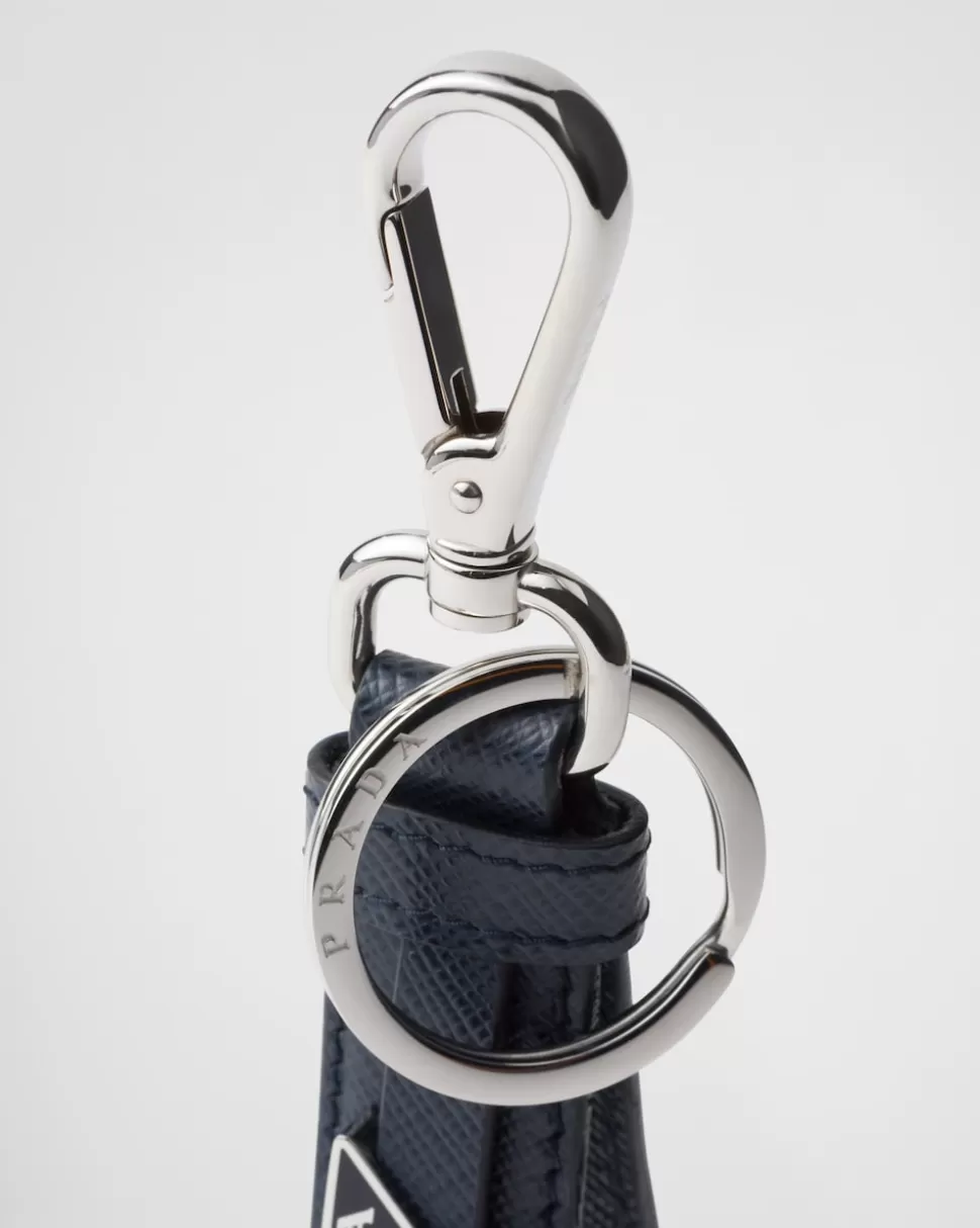 Outlet Prada Schlüsselanhänger Aus Saffiano-leder Schwarz