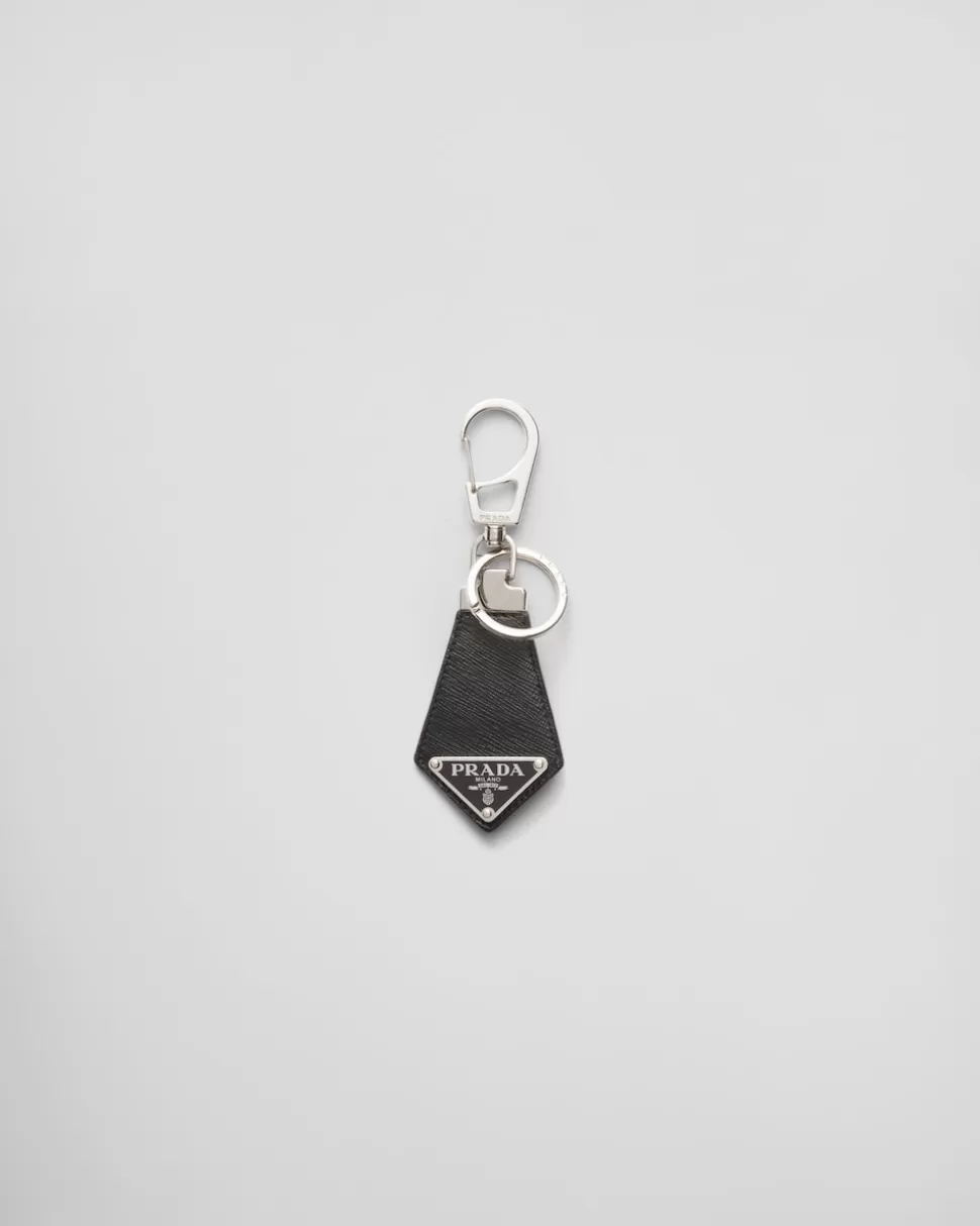Store Prada Schlüsselanhänger Aus Saffiano-leder Schwarz