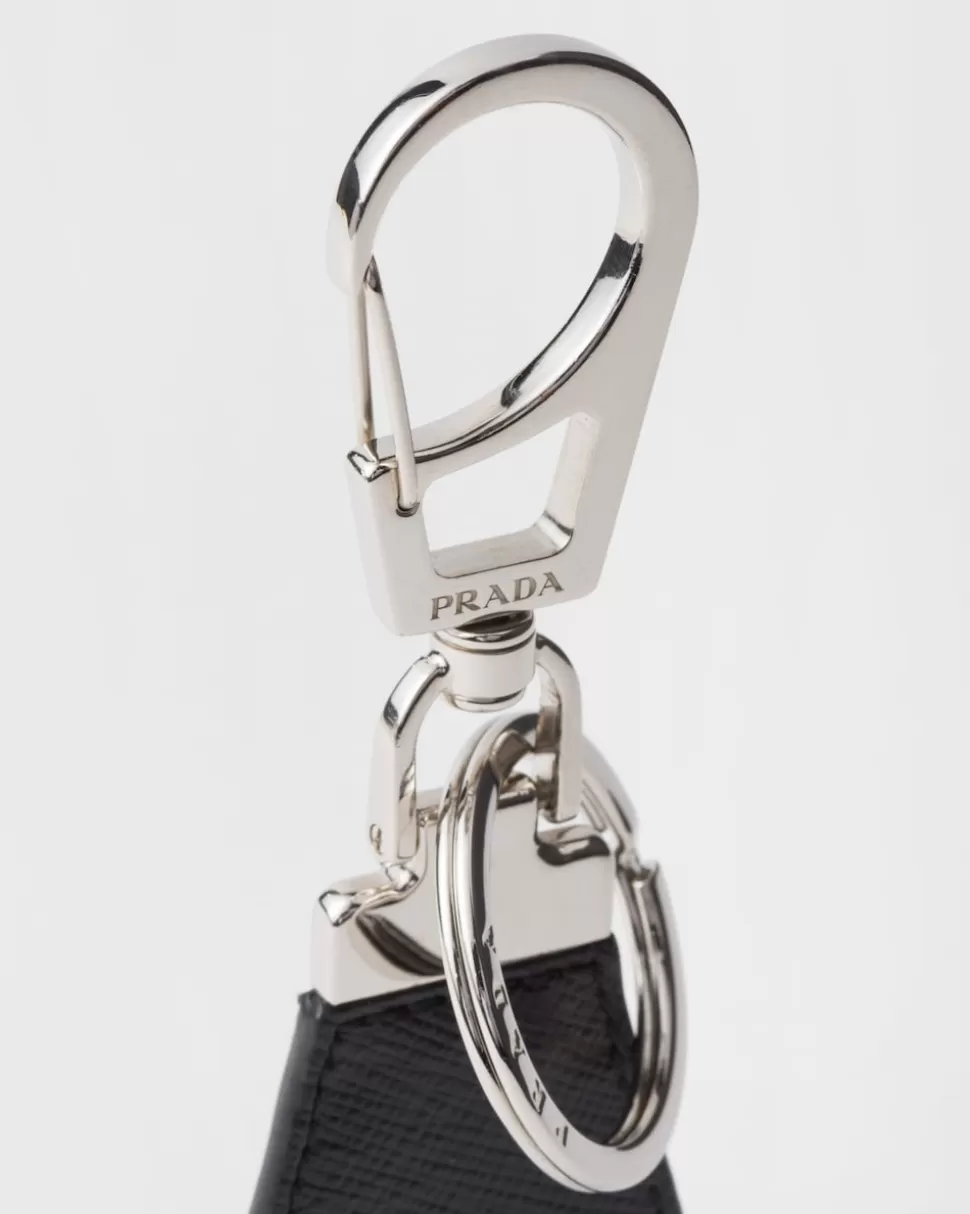 Store Prada Schlüsselanhänger Aus Saffiano-leder Schwarz