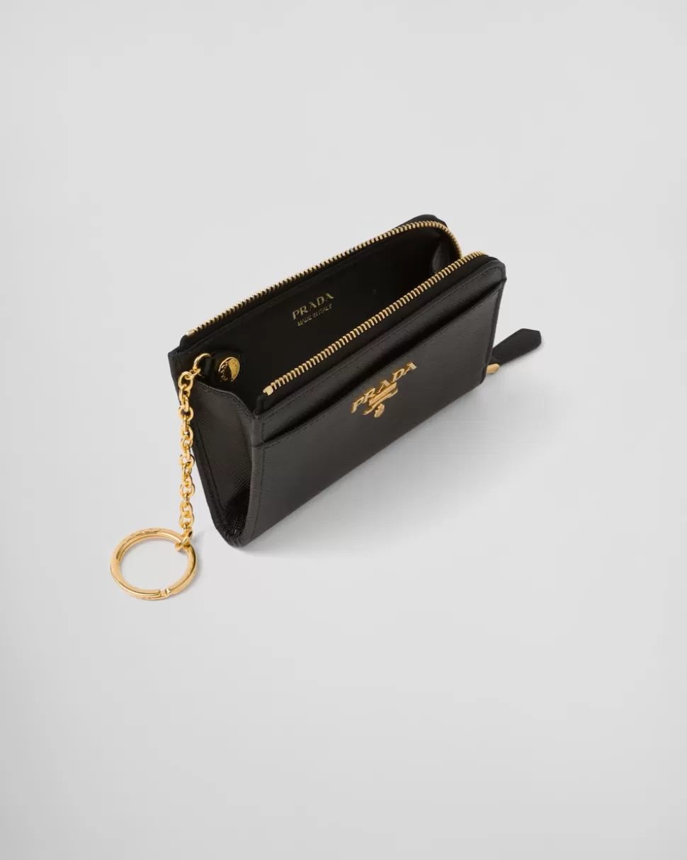 New Prada Schlüsselanhänger Aus Saffiano-leder Schwarz
