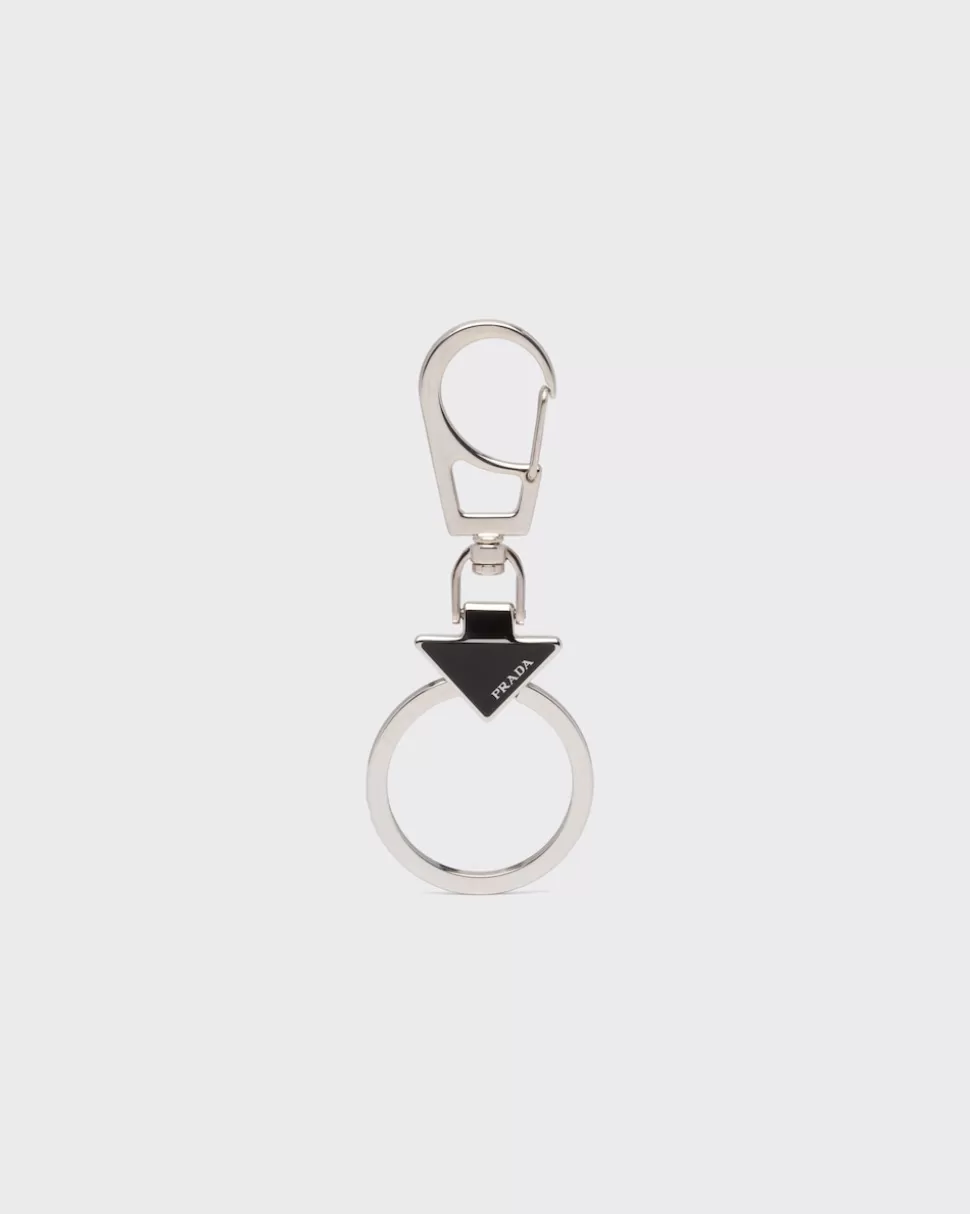 Store Prada Schlüsselanhänger Triangolo-logo Aus Metall Schwarz