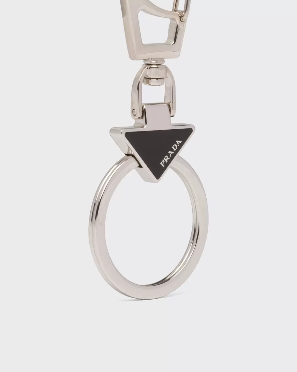 Store Prada Schlüsselanhänger Triangolo-logo Aus Metall Schwarz