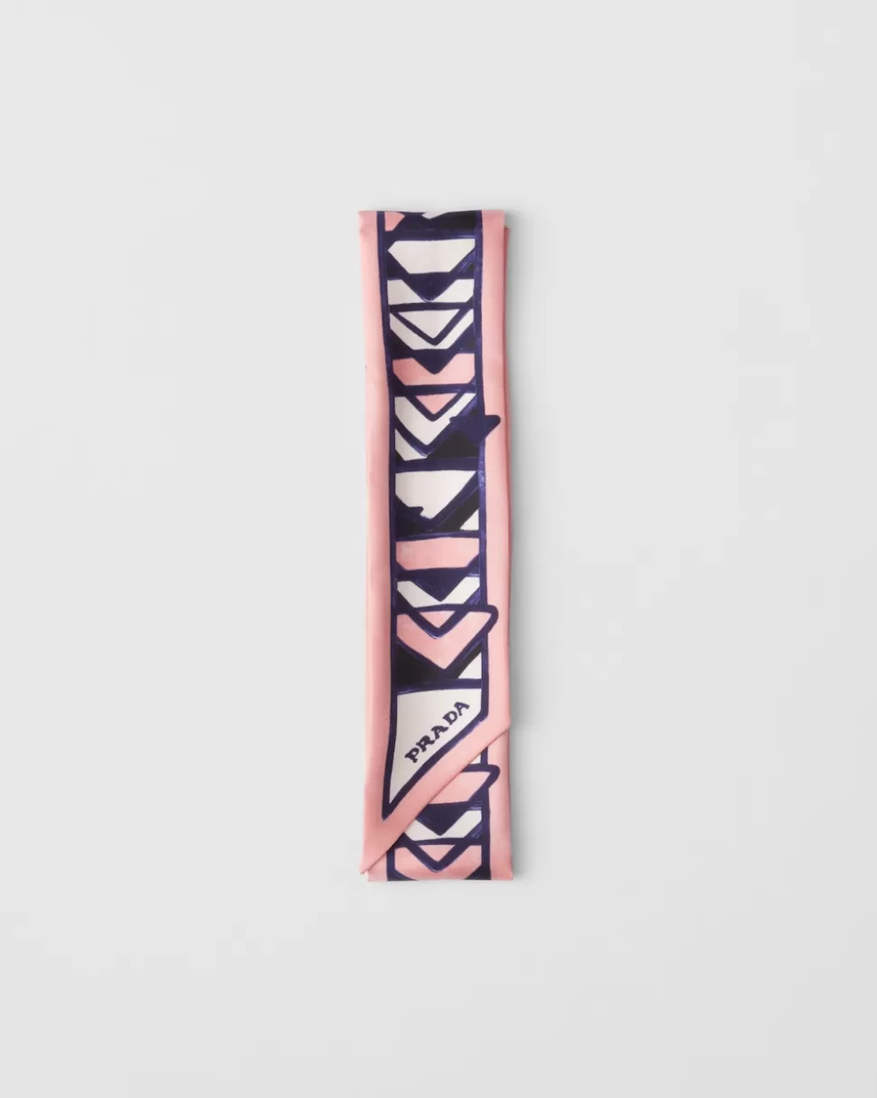 Outlet Prada Schmaler Bedruckter Schal Aus Twill Rosa/Schwarz