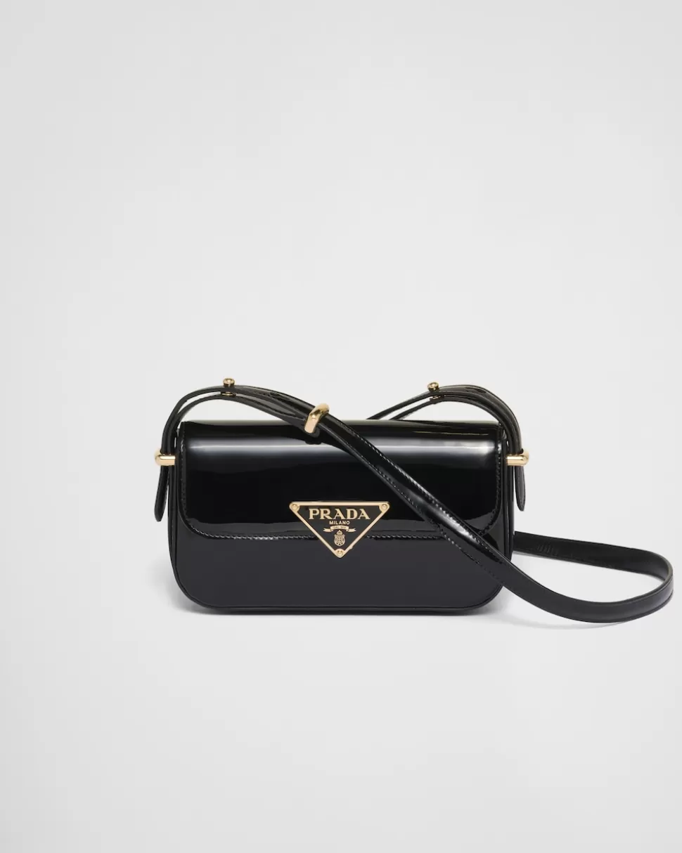 Sale Prada Schultertasche Aus Lackleder Mit Klappe Black