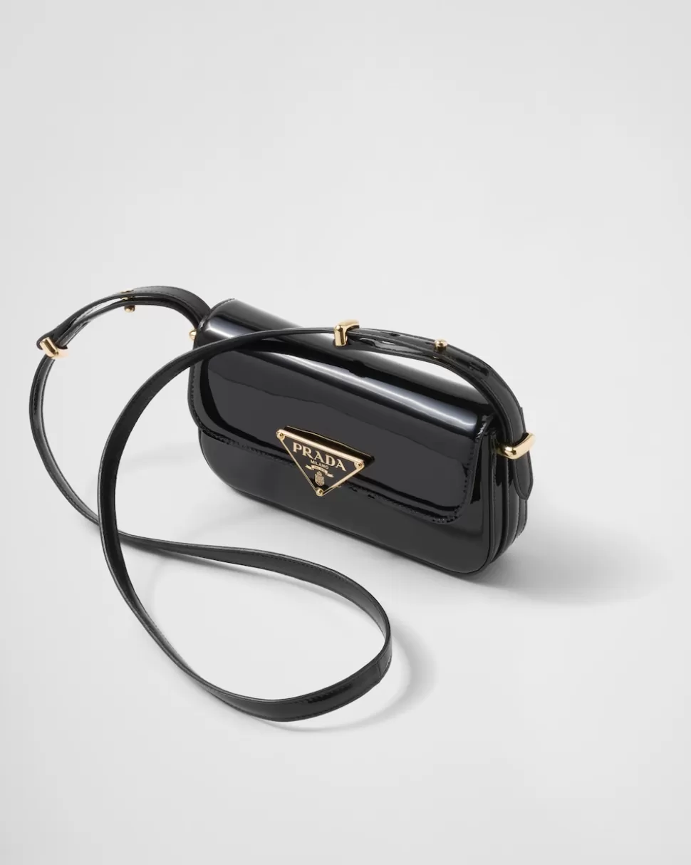 Sale Prada Schultertasche Aus Lackleder Mit Klappe Black