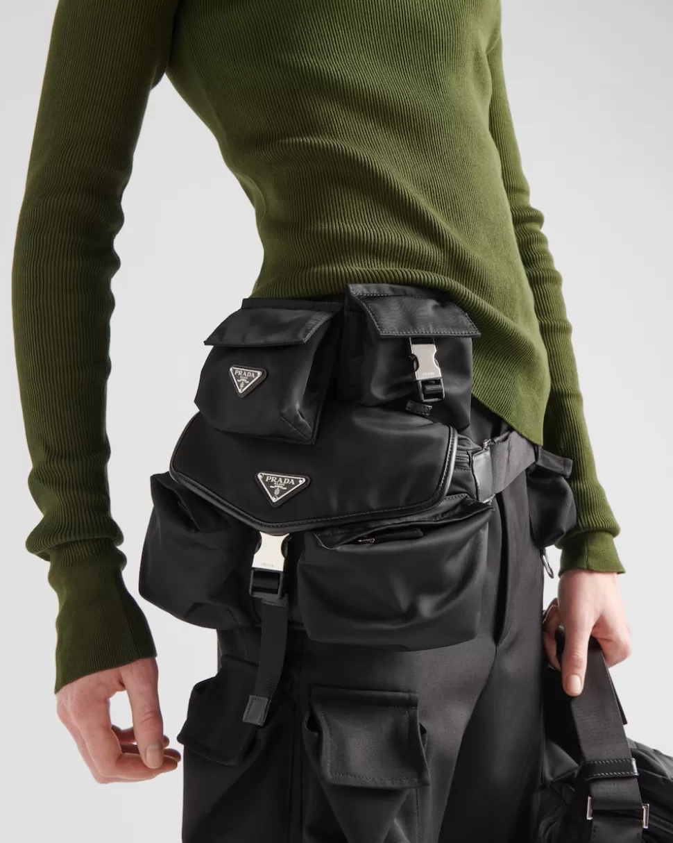 New Prada Schultertasche Aus Re-nylon Und Leder Schwarz