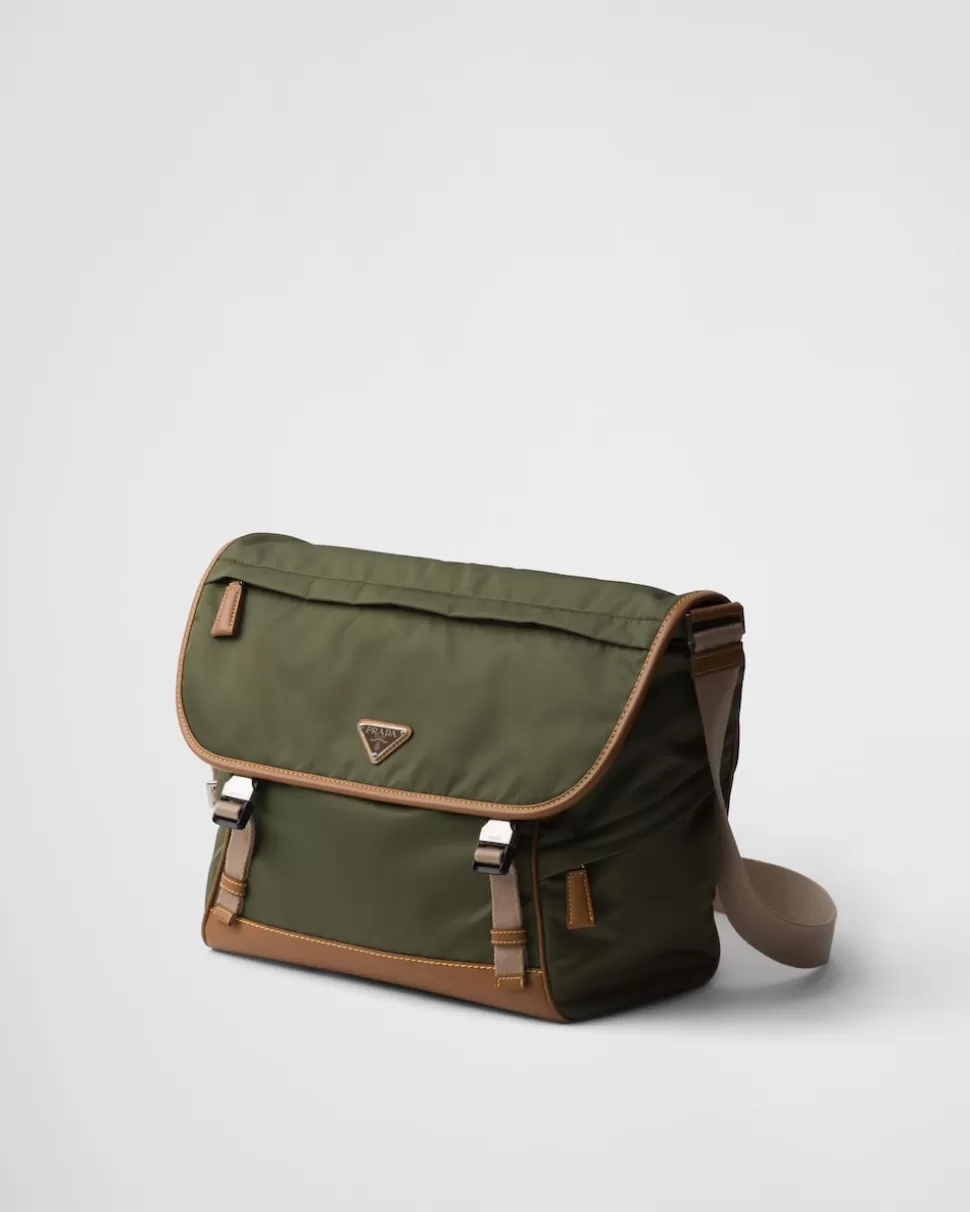 Outlet Prada Schultertasche Aus Re-nylon Und Leder Militärgrün/Karamell
