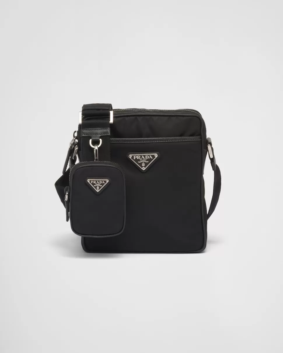 New Prada Schultertasche Aus Re-nylon Und Saffiano Schwarz