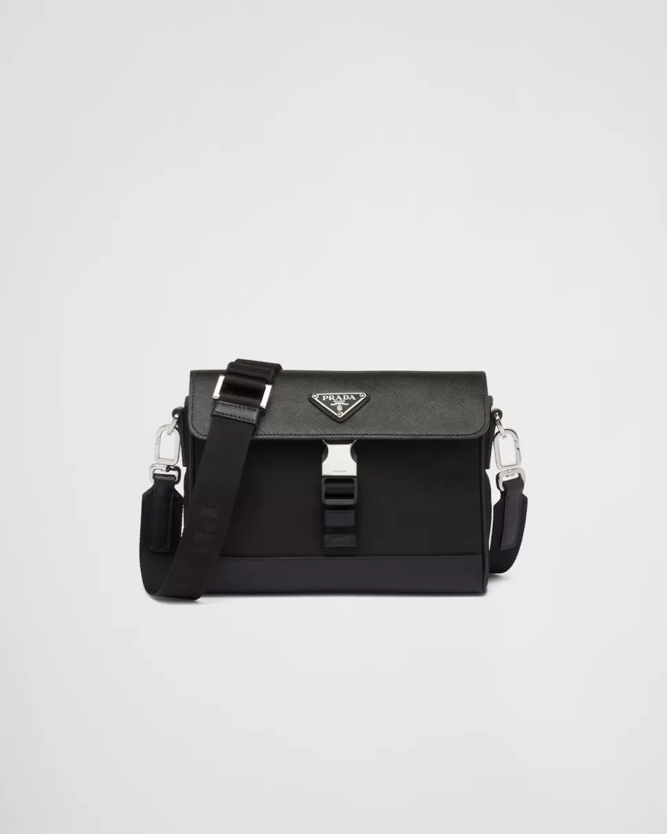 Online Prada Schultertasche Aus Re-nylon Und Saffiano Schwarz