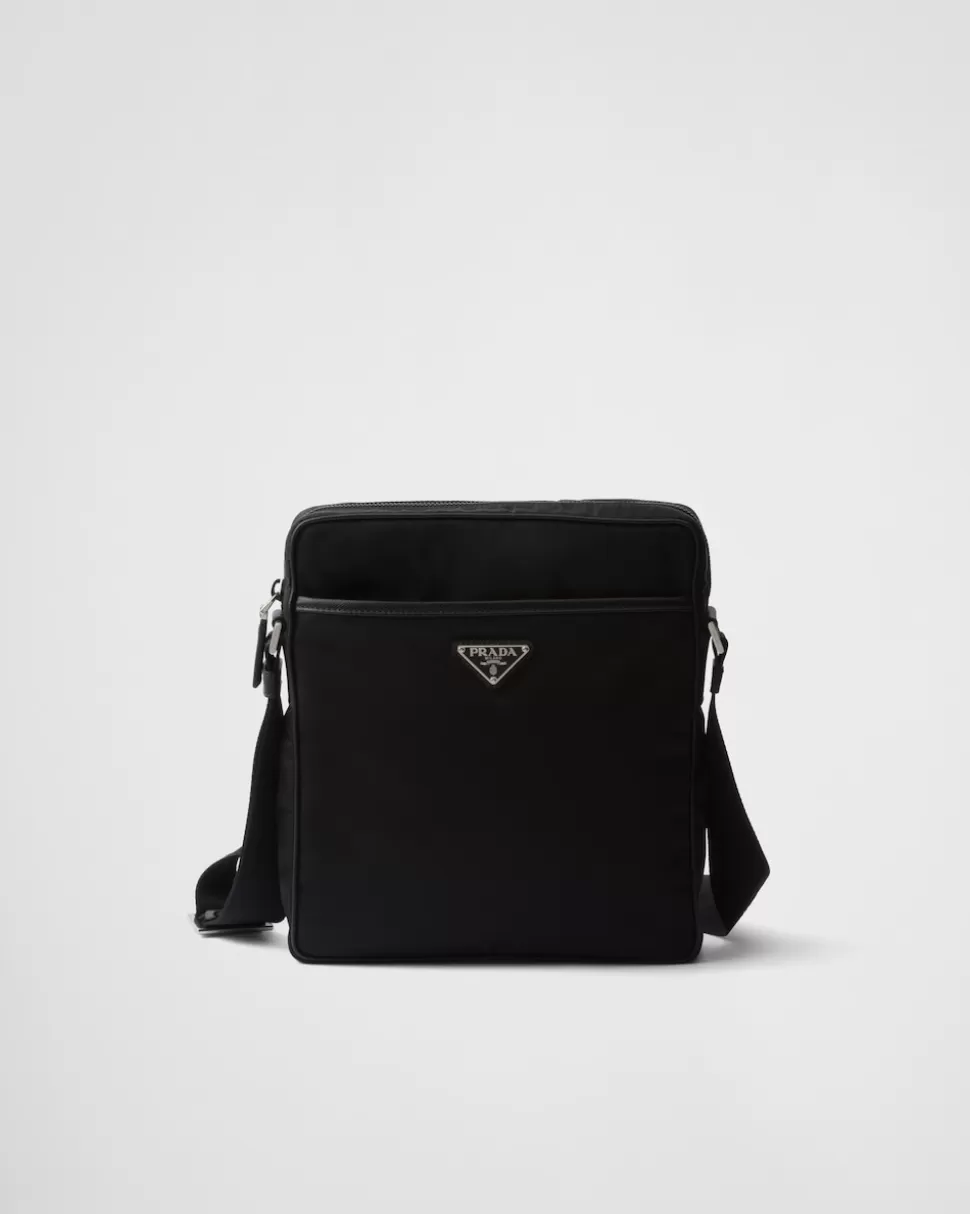 Outlet Prada Schultertasche Aus Re-nylon Und Saffiano-leder Schwarz