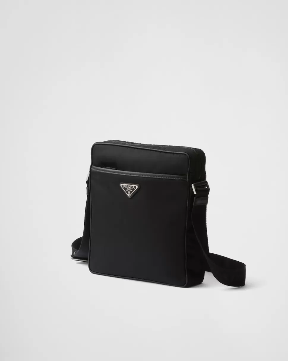Outlet Prada Schultertasche Aus Re-nylon Und Saffiano-leder Schwarz