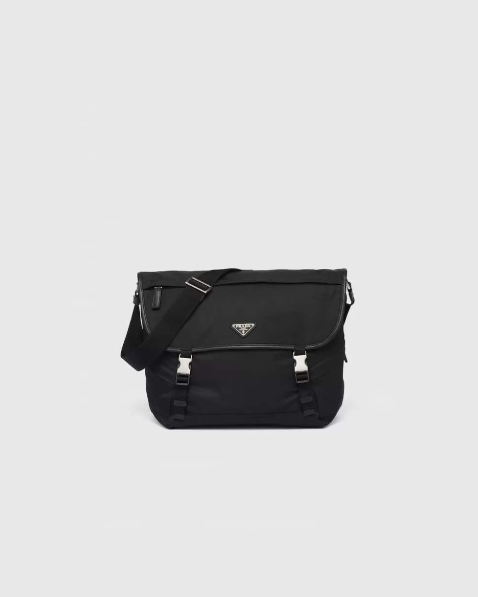 Shop Prada Schultertasche Aus Re-nylon Und Saffiano-leder Schwarz