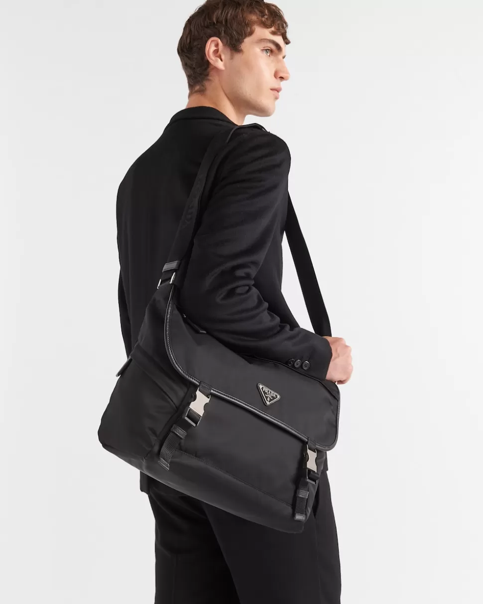 Shop Prada Schultertasche Aus Re-nylon Und Saffiano-leder Schwarz