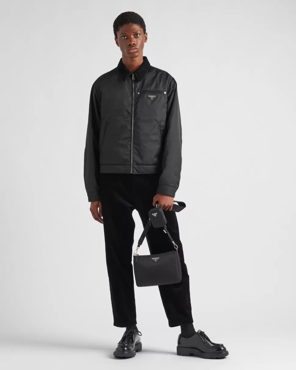New Prada Schultertasche Aus Re-nylon Und Saffiano-leder Schwarz