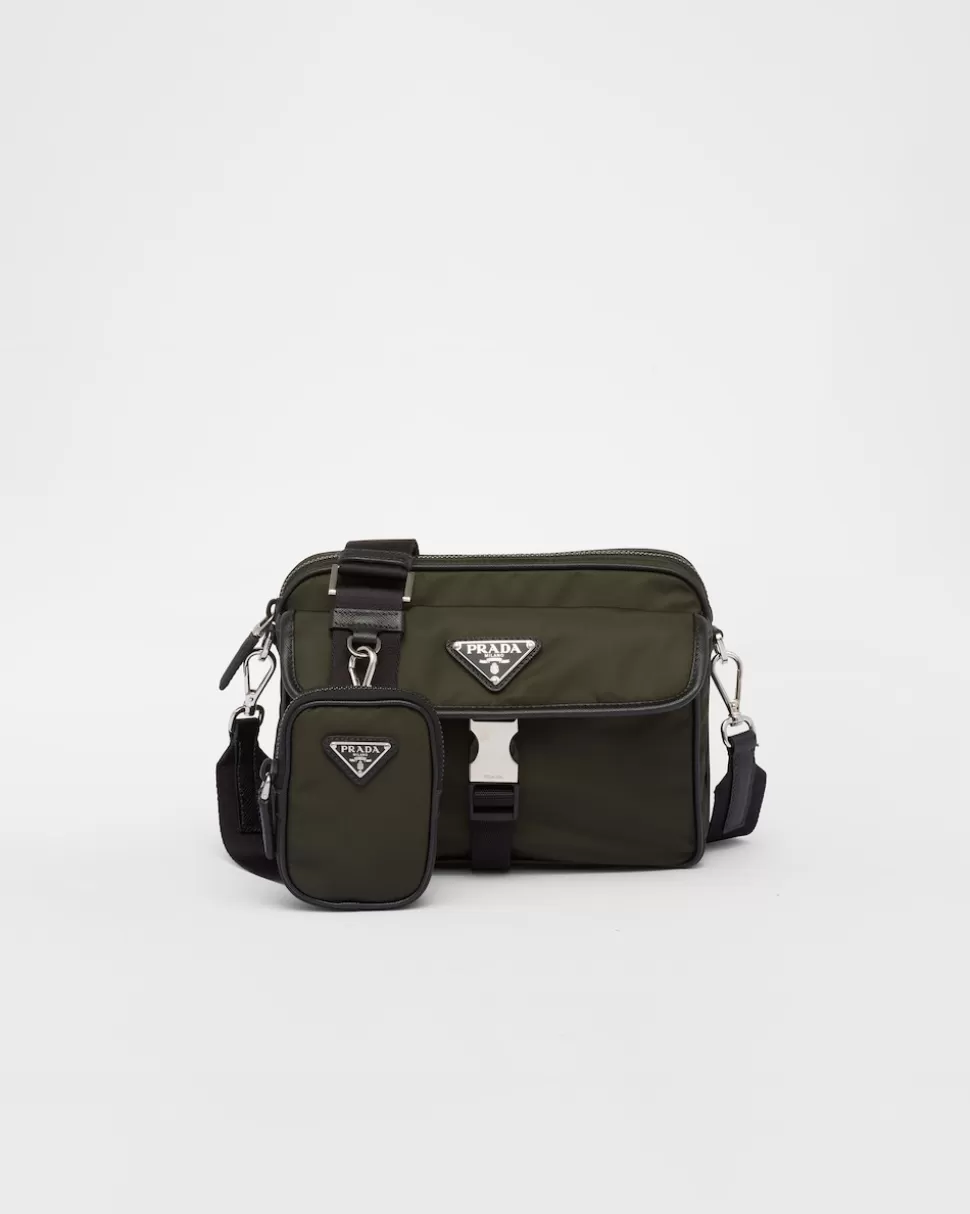 Outlet Prada Schultertasche Aus Re-nylon Und Saffiano-leder Schwarz