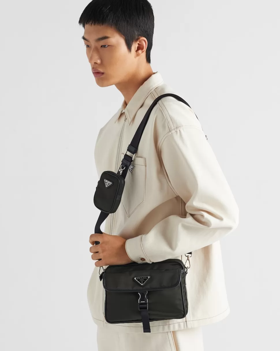 Outlet Prada Schultertasche Aus Re-nylon Und Saffiano-leder Schwarz