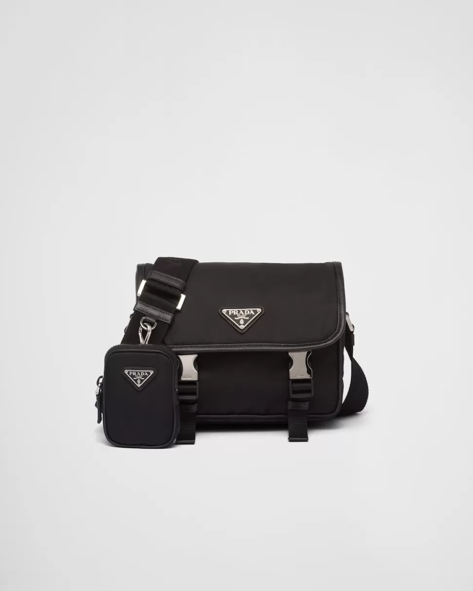 Flash Sale Prada Schultertasche Aus Re-nylon Und Saffiano-leder Schwarz
