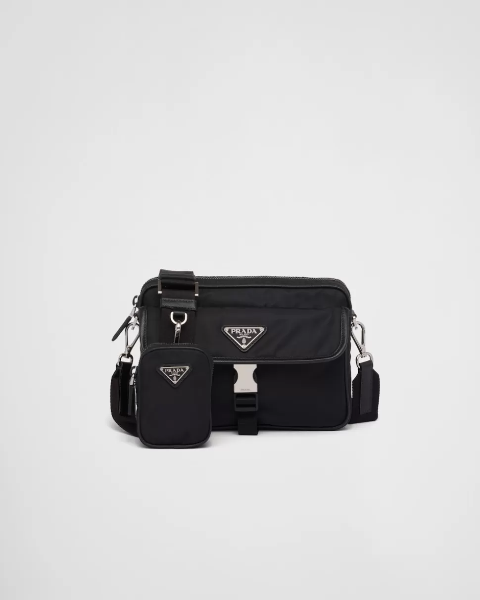 Online Prada Schultertasche Aus Re-nylon Und Saffiano-leder Schwarz