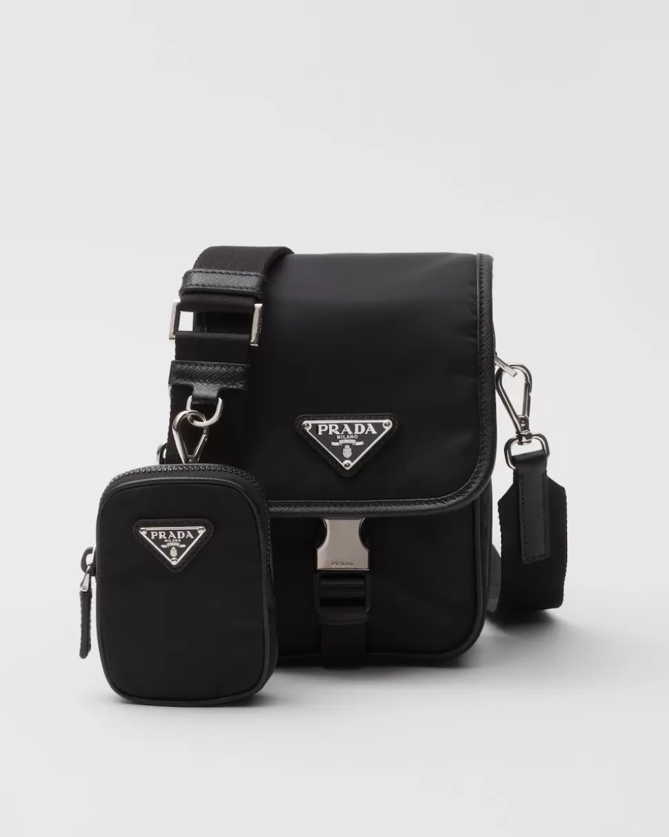 Hot Prada Schultertasche Aus Re-nylon Und Saffiano-leder Schwarz