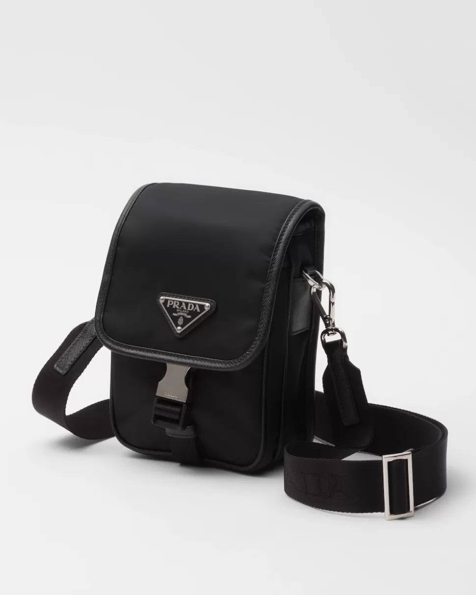Hot Prada Schultertasche Aus Re-nylon Und Saffiano-leder Schwarz