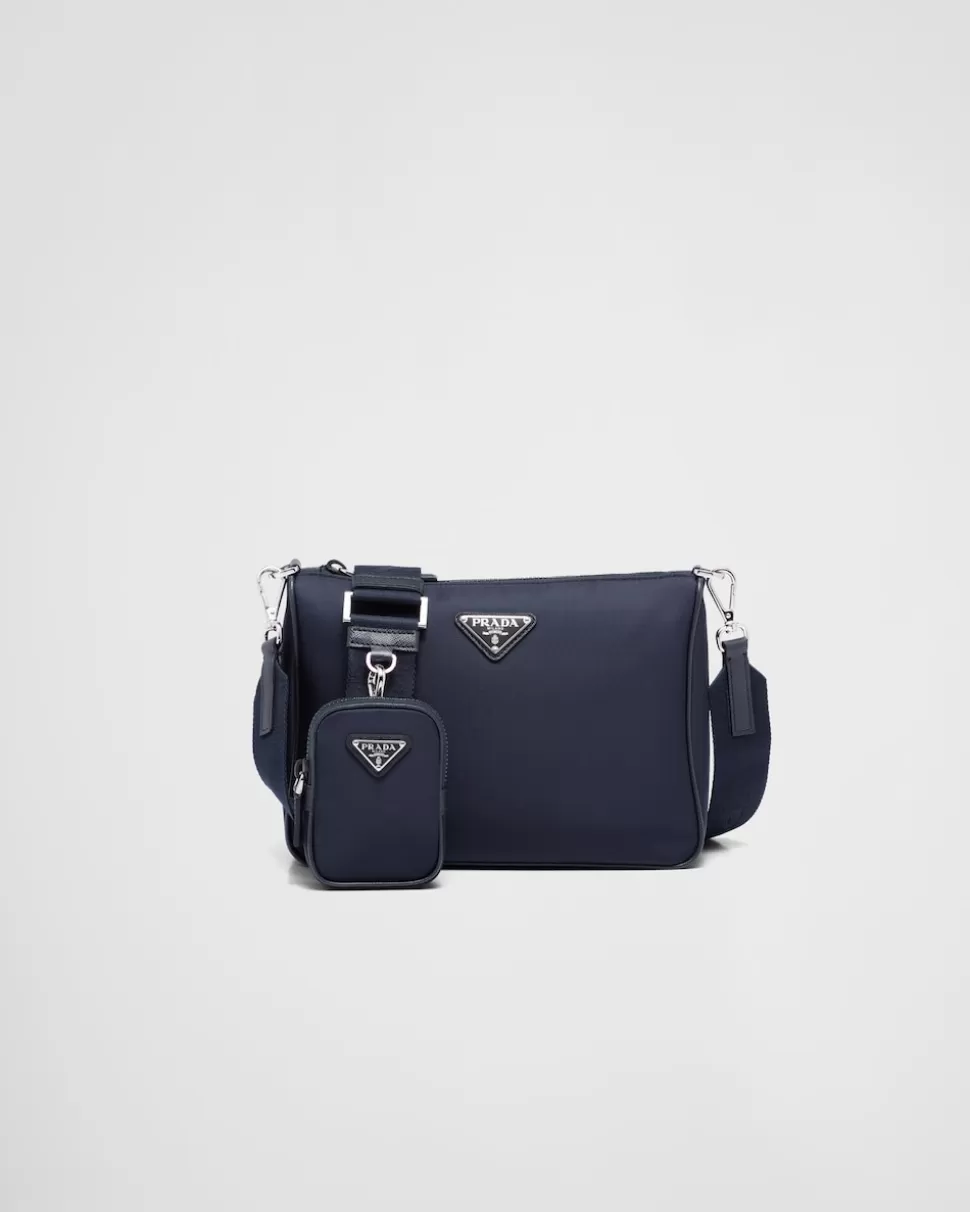 Hot Prada Schultertasche Aus Re-nylon Und Saffiano-leder Schwarz