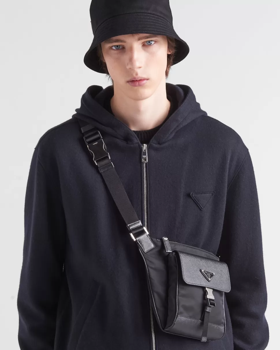 Store Prada Schultertasche Aus Re-nylon Und Saffiano-leder Schwarz