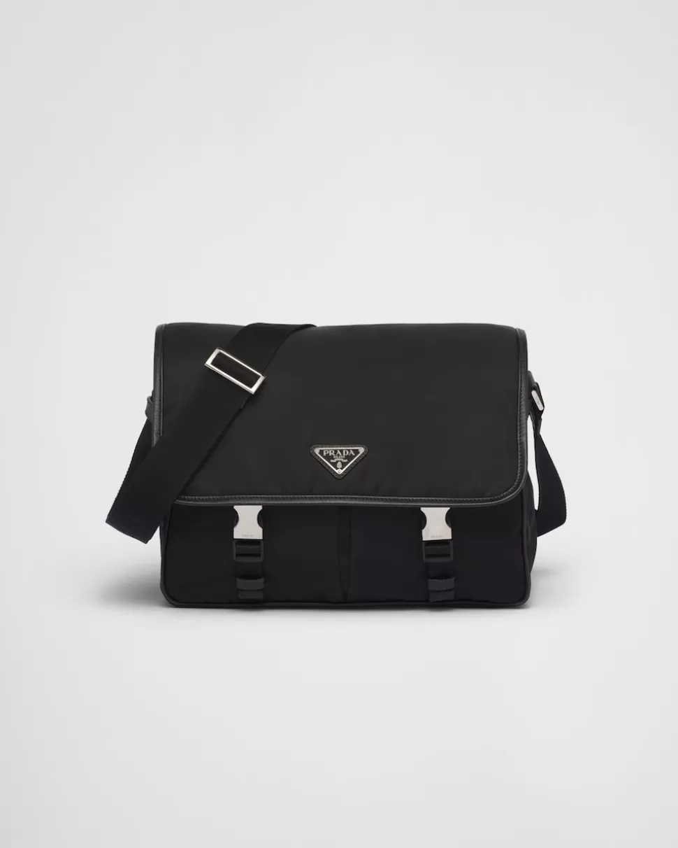 Cheap Prada Schultertasche Aus Re-nylon Und Saffiano-leder Schwarz