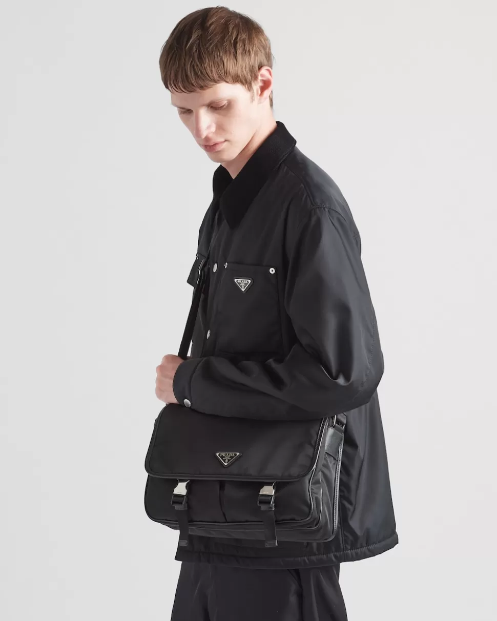 Cheap Prada Schultertasche Aus Re-nylon Und Saffiano-leder Schwarz