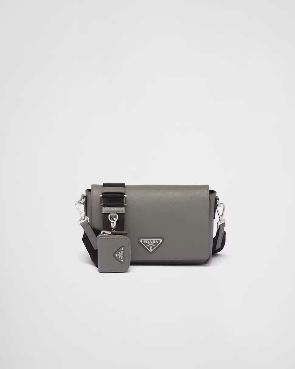 Shop Prada Schultertasche Aus Saffiano-leder Schwarz