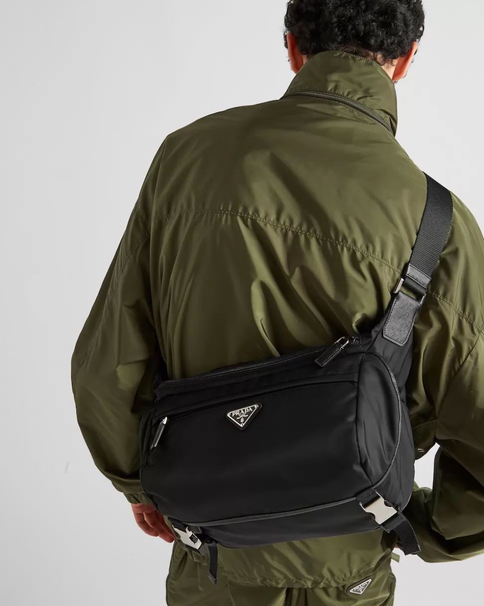 Cheap Prada Schultertasche: Re-nylon Und Saffiano-leder Schwarz