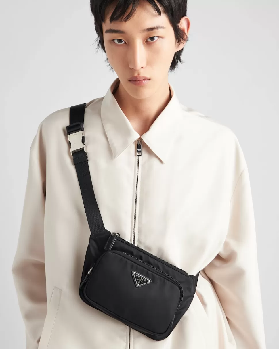 Cheap Prada Schultertasche: Re-nylon Und Saffiano-leder Schwarz