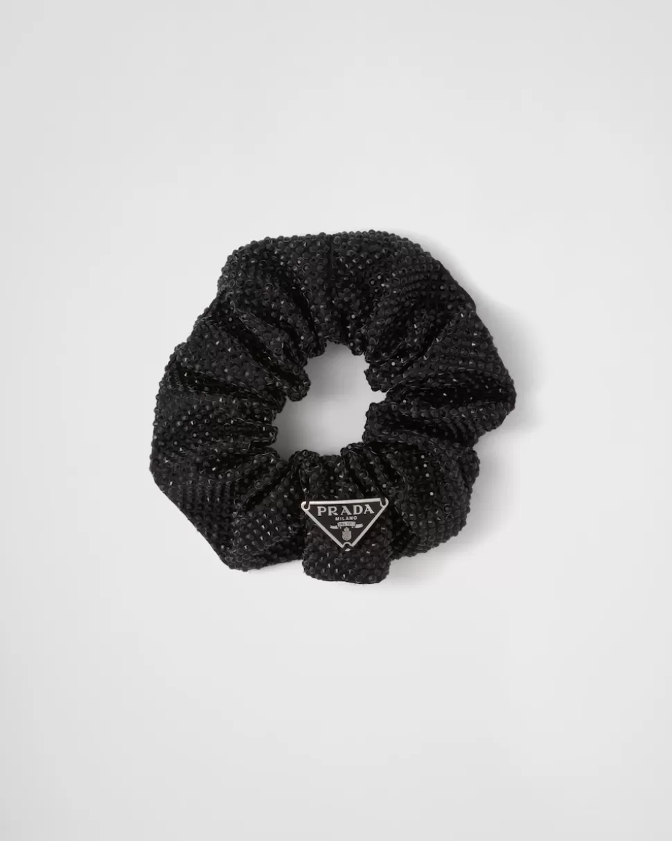 New Prada Scrunchie Aus Satin Schwarz