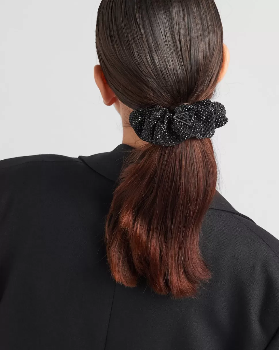 New Prada Scrunchie Aus Satin Schwarz