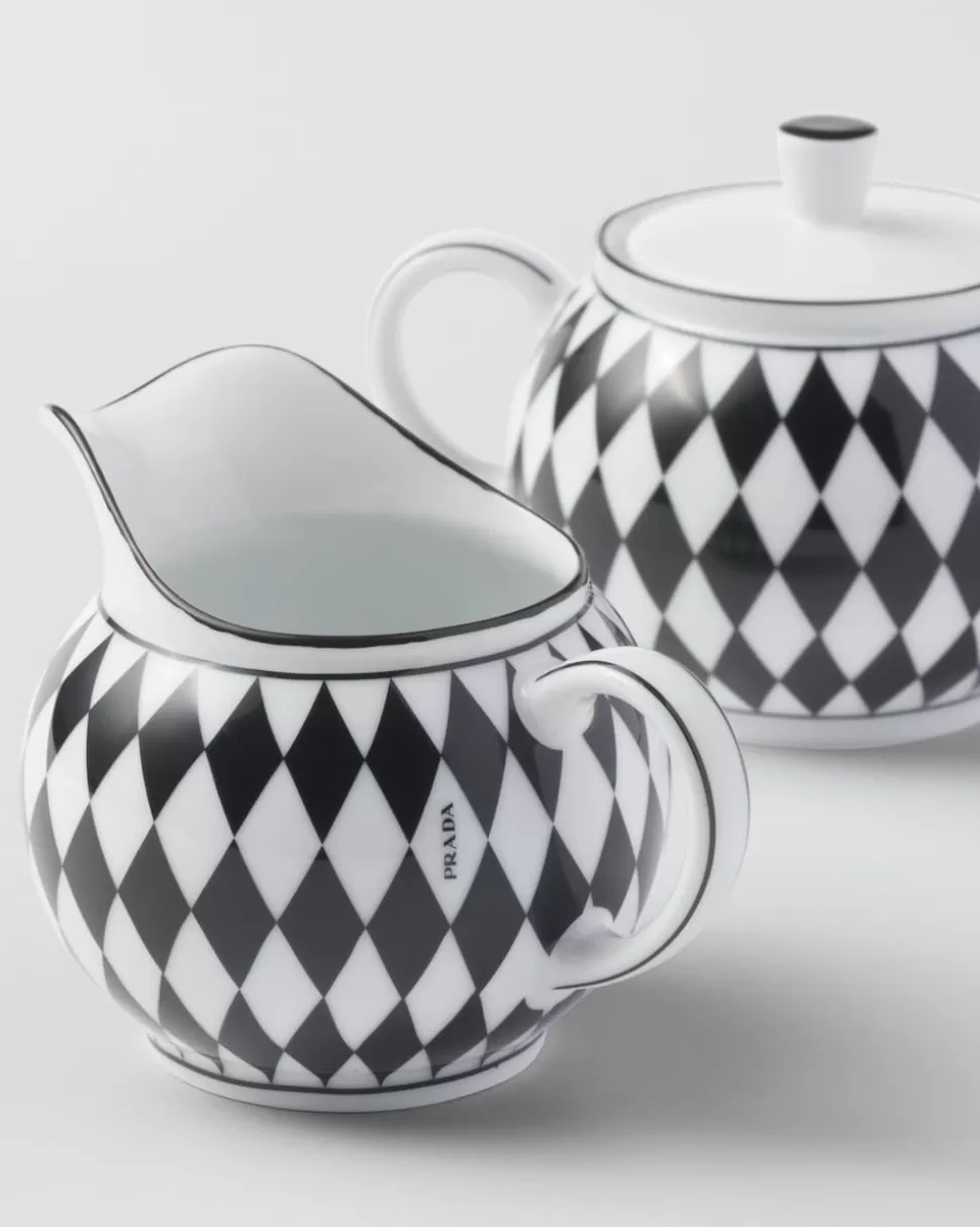 Discount Prada Set Mit Milchkännchen Und Zuckerdose Aus Porzellan – Checkerboard Weiss/Schwarz