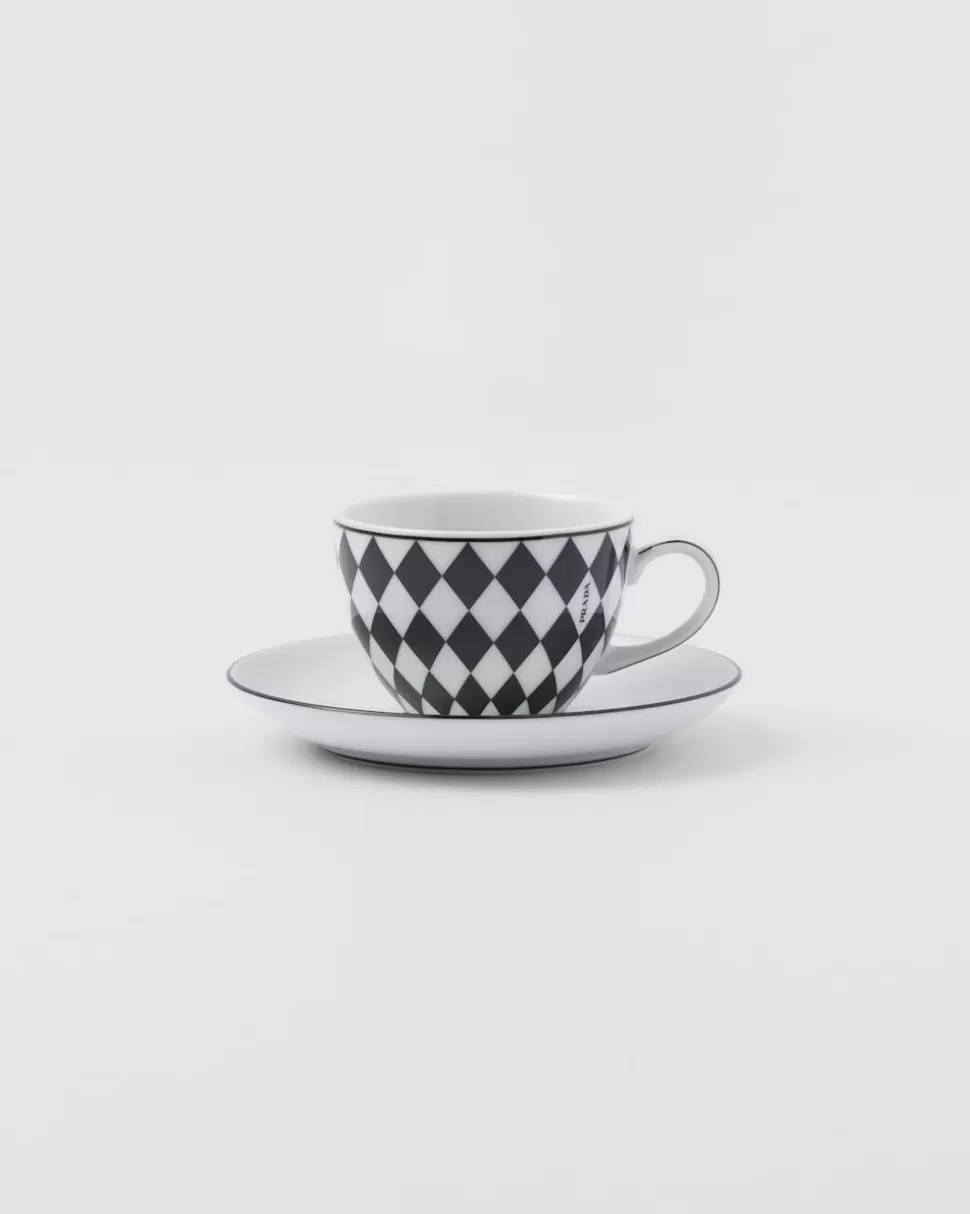 Online Prada Set Mit Vier Espressotassen Aus Porzellan – Checkerboard Weiss/Schwarz