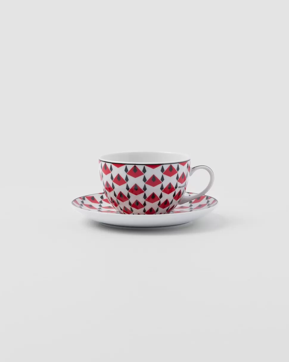 New Prada Set Mit Zwei Cappuccinotassen Aus Porzellan – Vienna Red Schwarz/Rot