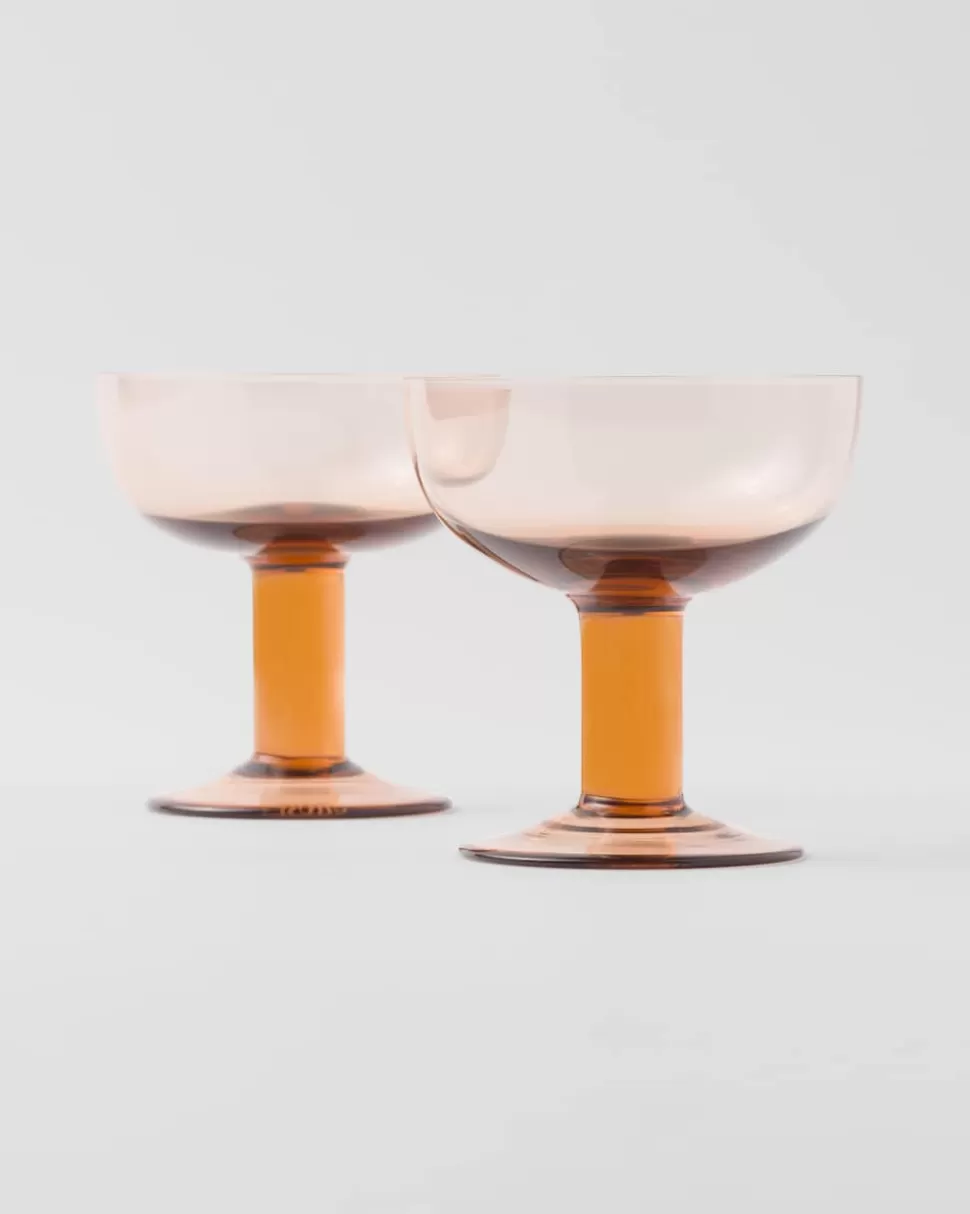 Shop Prada Set Mit Zwei Champagner-coupe-gläsern Aus Kristall – Plinth Meerblau