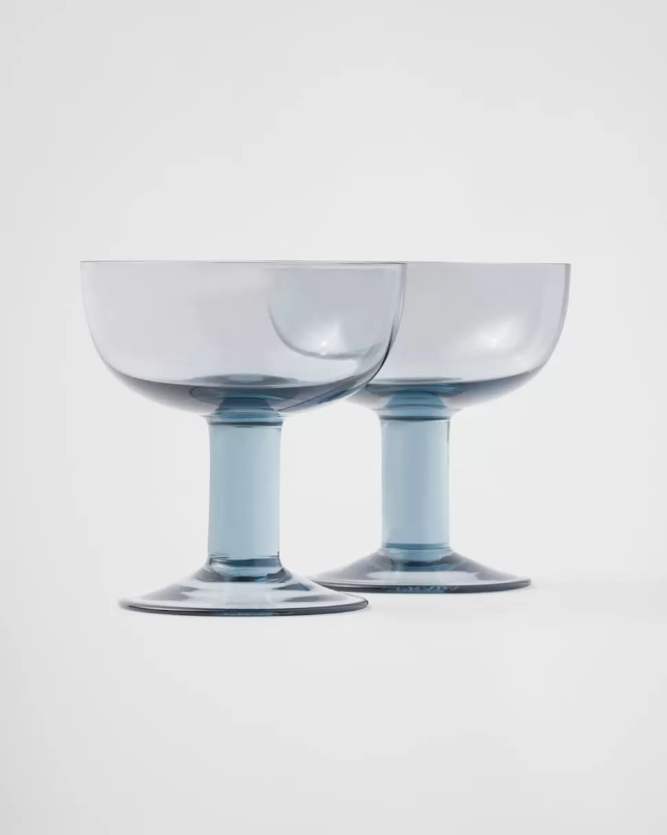 Shop Prada Set Mit Zwei Champagner-coupe-gläsern Aus Kristall – Plinth Meerblau