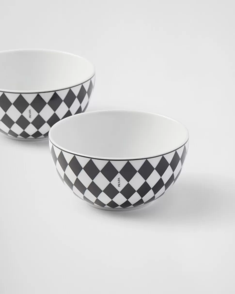Shop Prada Set Mit Zwei Reis- Oder Müslischalen Aus Porzellan – Checkerboard Weiss/Schwarz