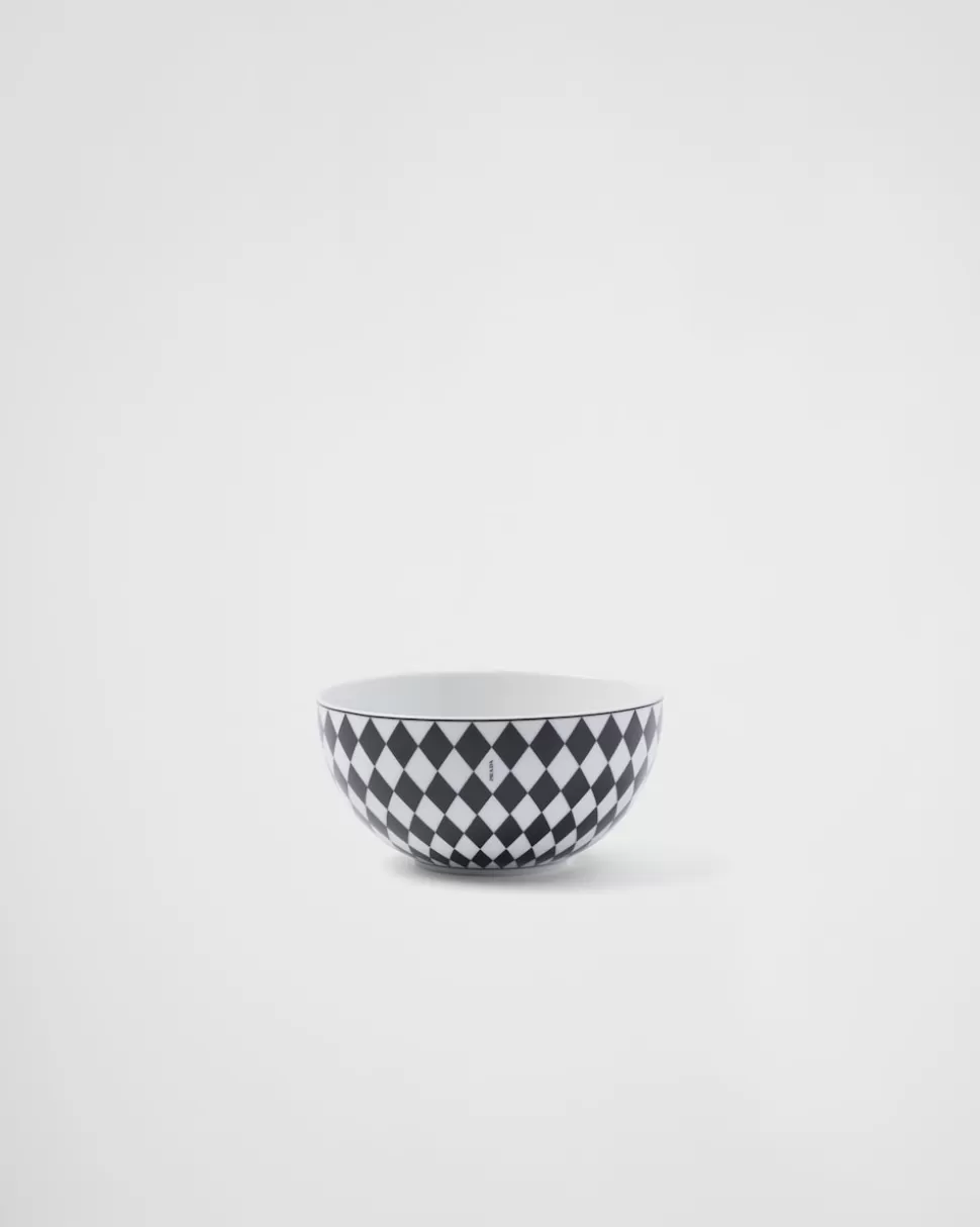 Sale Prada Set Mit Zwei Suppenschalen Aus Porzellan – Checkerboard Weiss/Schwarz