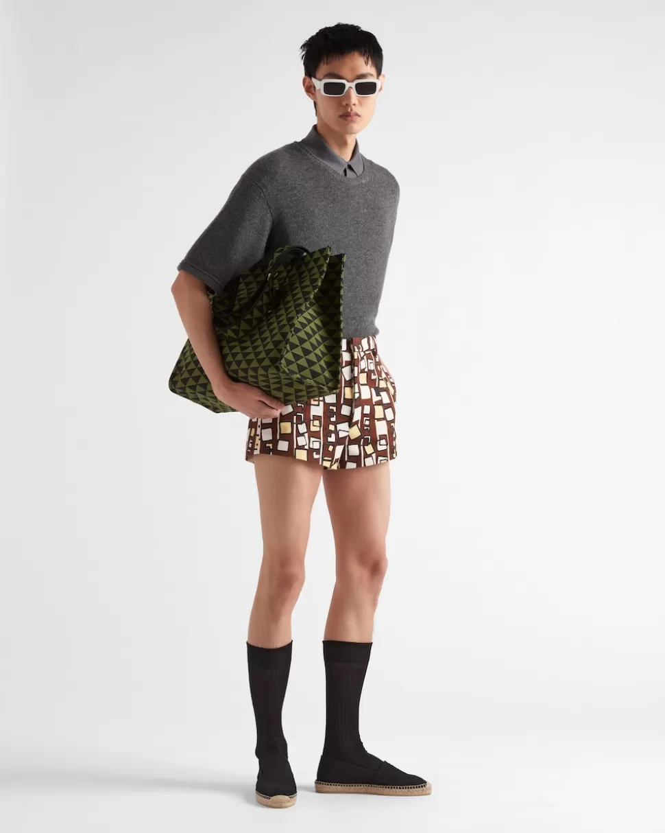 Sale Prada Shorts Aus Baumwolle Tabak/Vanille