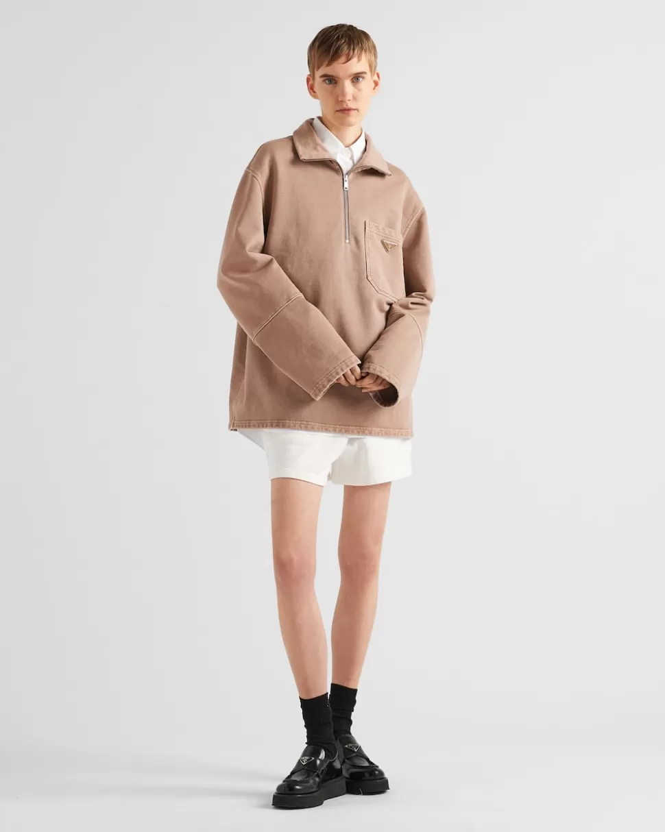 Store Prada Shorts Aus Baumwollfleece Natur