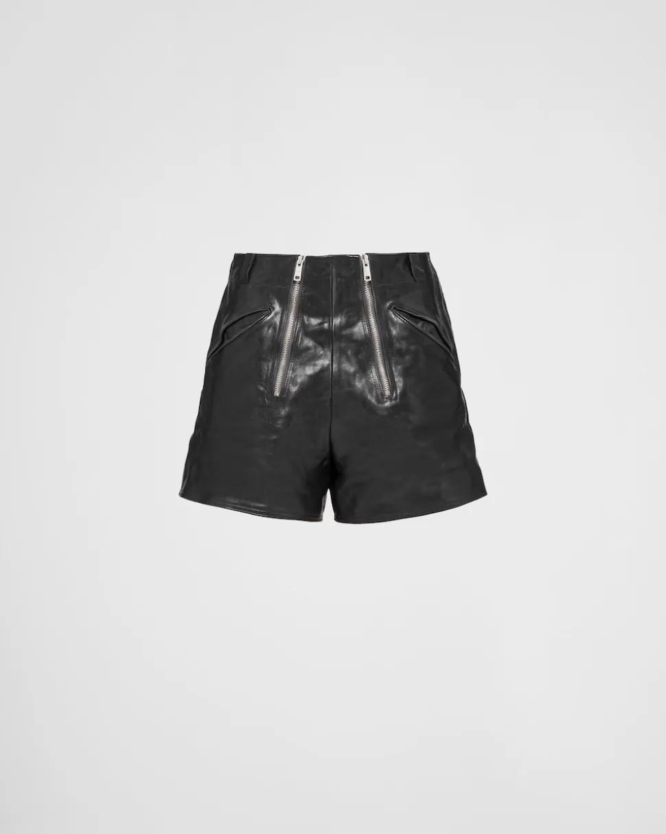 Fashion Prada Shorts Aus Leder Schwarz
