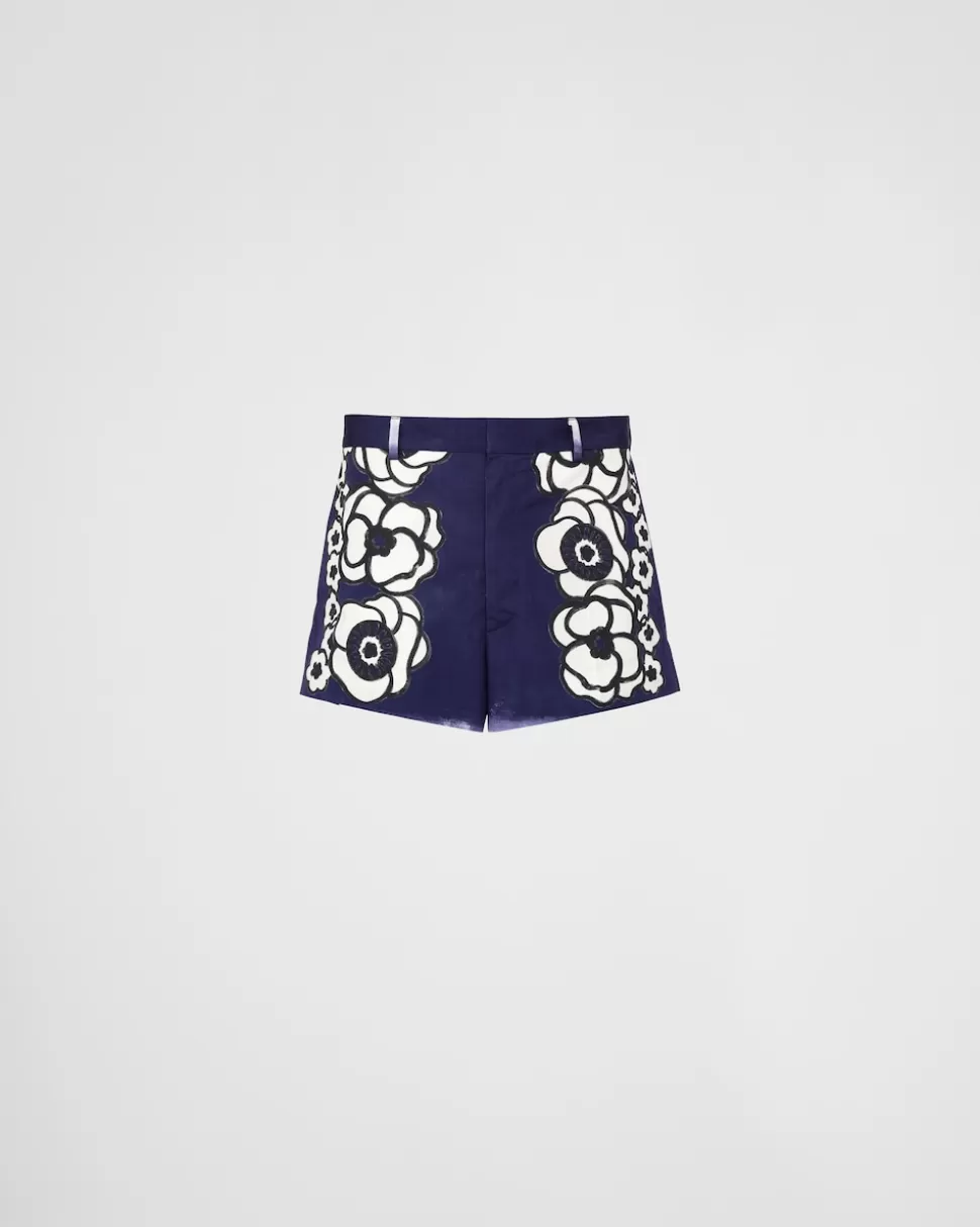 Sale Prada Shorts Aus Popeline Blau/Beige