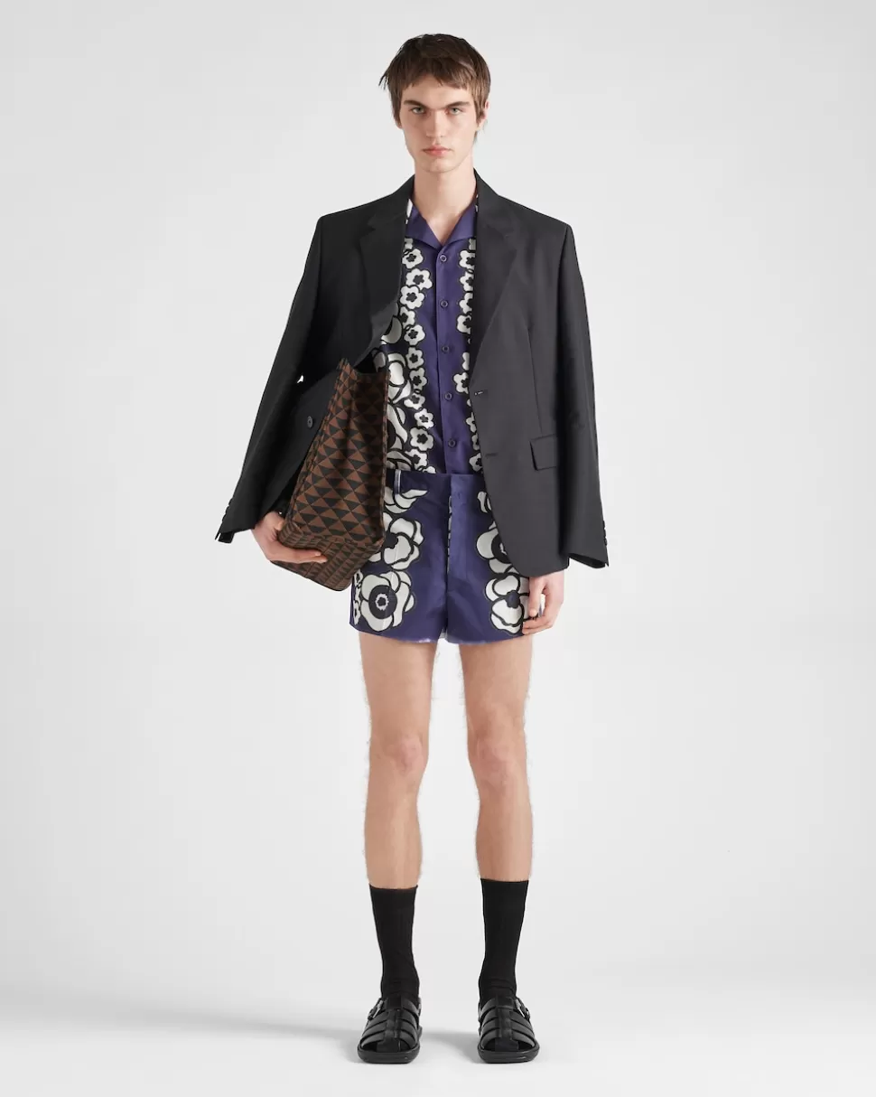 Sale Prada Shorts Aus Popeline Blau/Beige