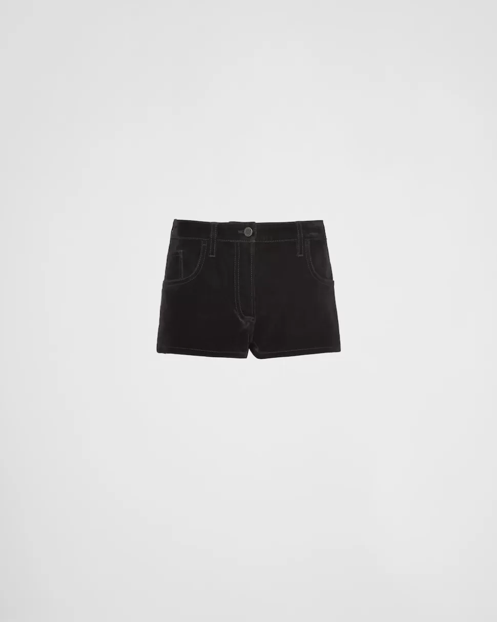 Fashion Prada Shorts Aus Samt-denim Schwarz