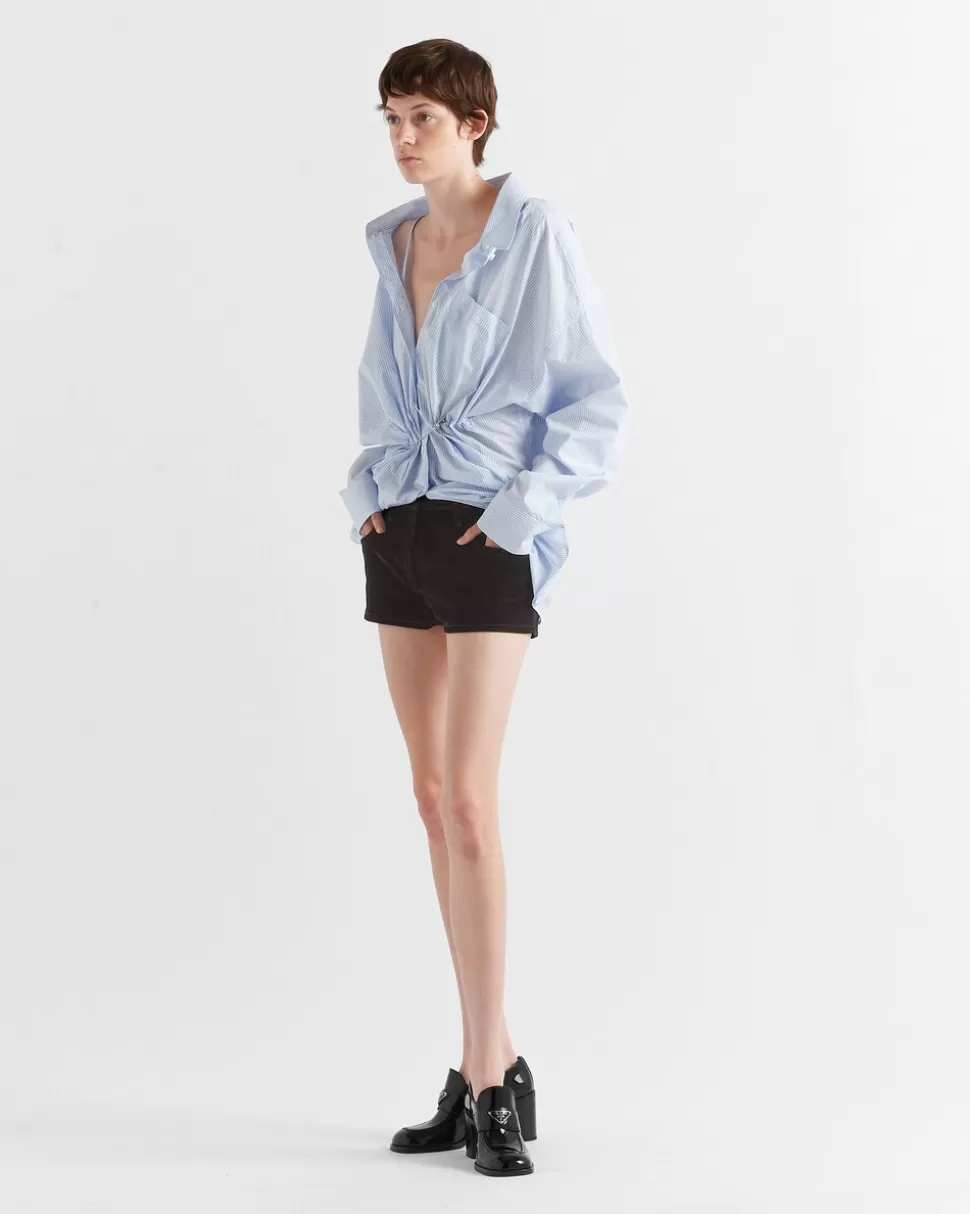 Fashion Prada Shorts Aus Samt-denim Schwarz